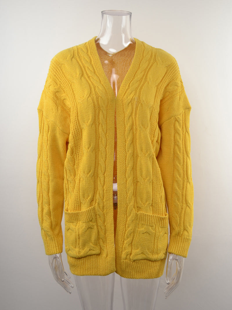 Long Sleeve Open Front Button Down Cable Knit Sweater Cardigan