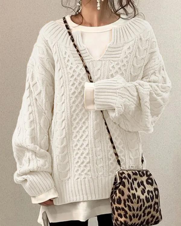 Tiny V Neck Hand Twist Sweater