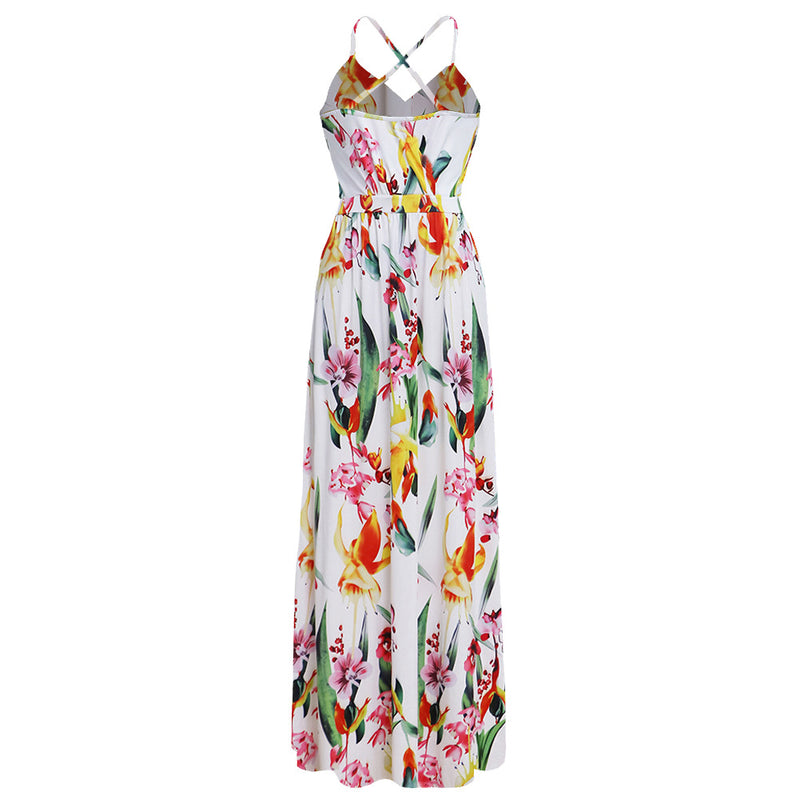 Deep V-Neck Floral Print Maxi Dress