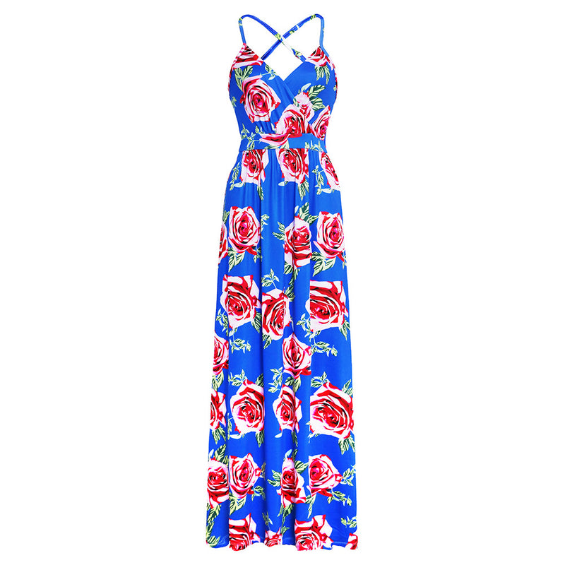 Deep V-Neck Floral Print Maxi Dress