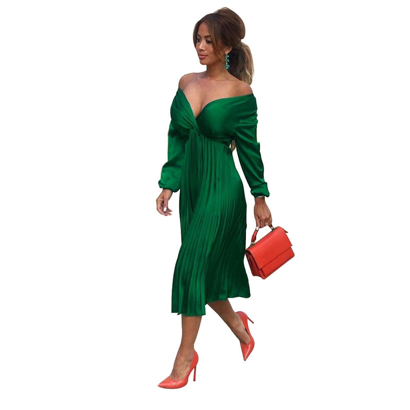 Long Sleeve Bust Wrap Ruffle Long Dress