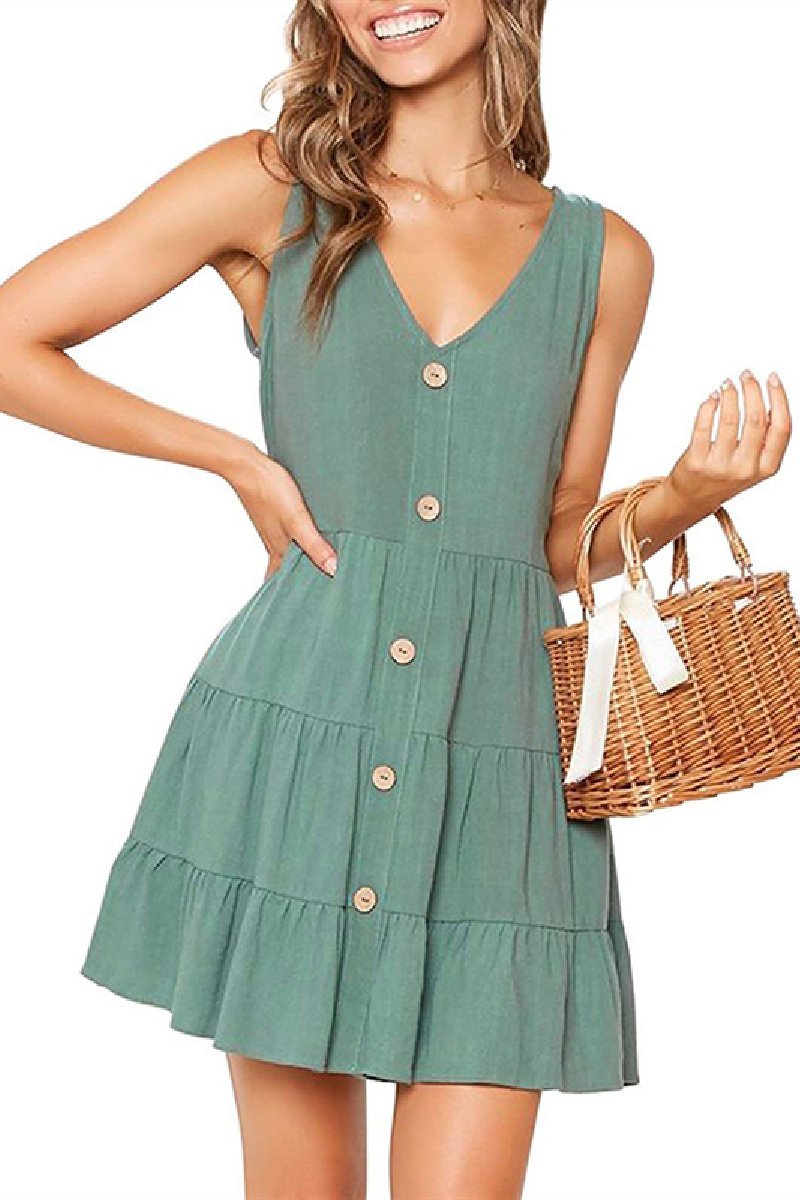 Pleated Design Mini A Line Dress