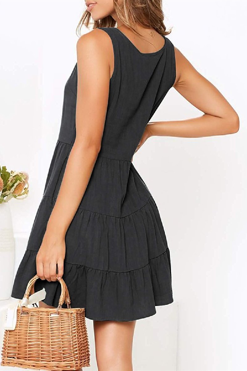 Pleated Design Mini A Line Dress