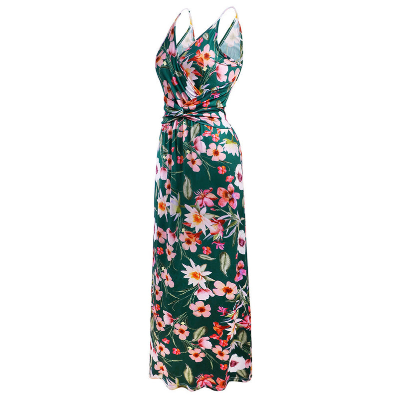 Deep V-Neck Floral Print Maxi Dress