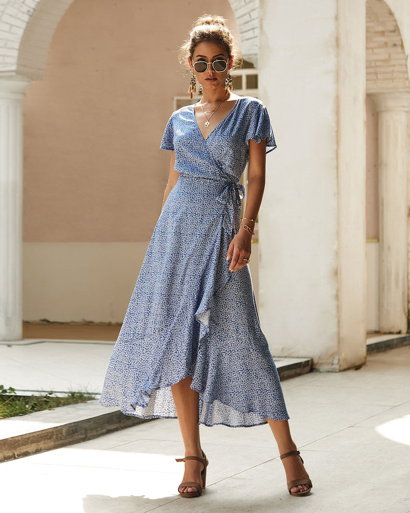 Wrap V Neck Beach Party Maxi Dress