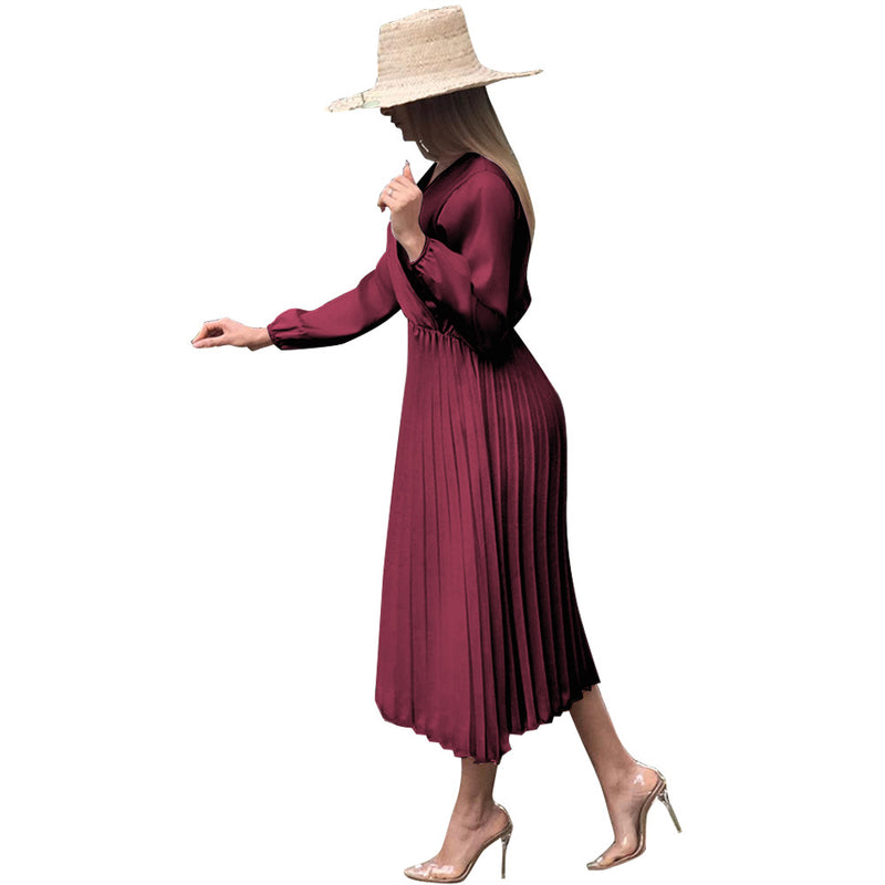 Long Sleeve Bust Wrap Ruffle Long Dress