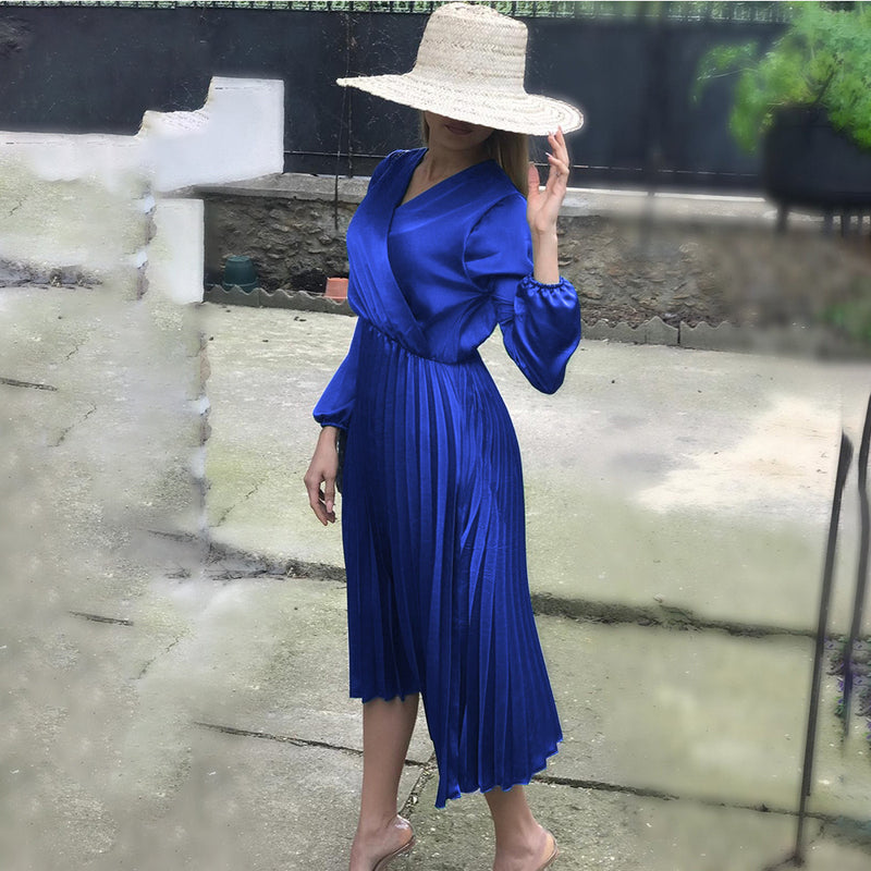 Long Sleeve Bust Wrap Ruffle Long Dress