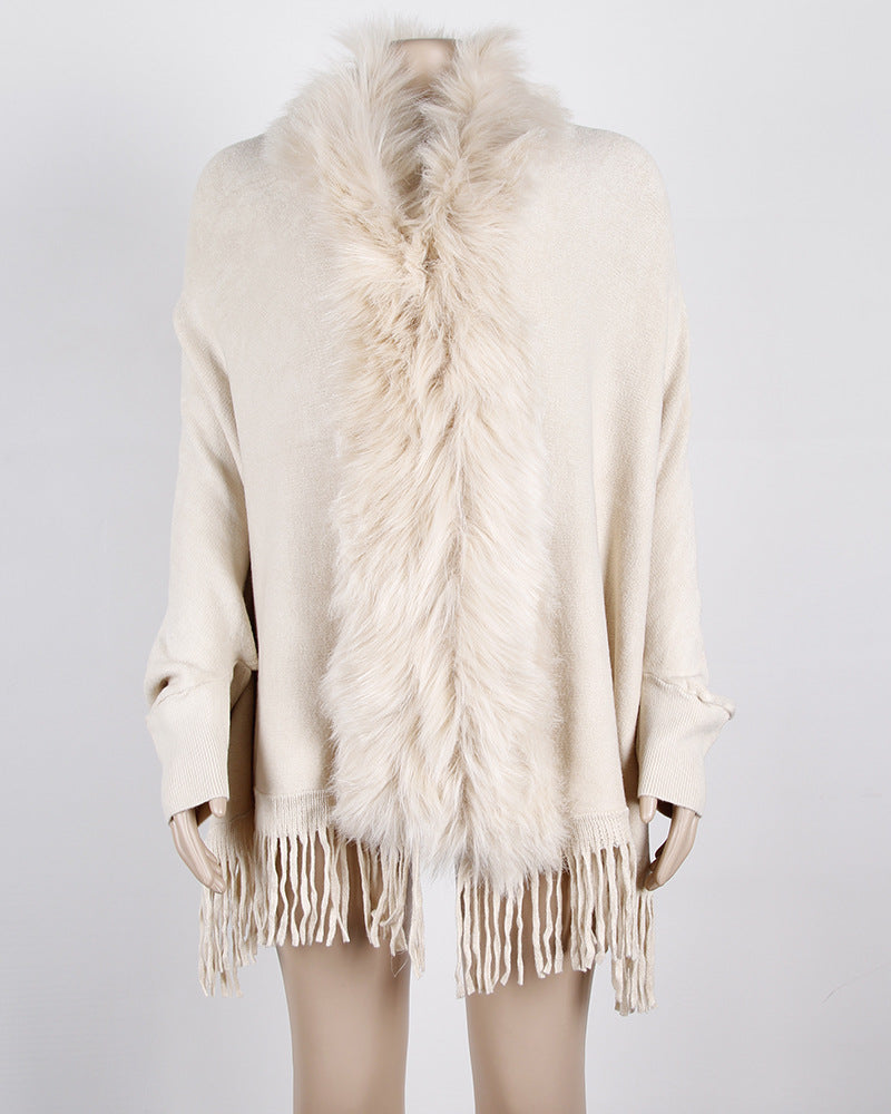 Faux Fur Collar Long Sleeve Large Wrap Scarf