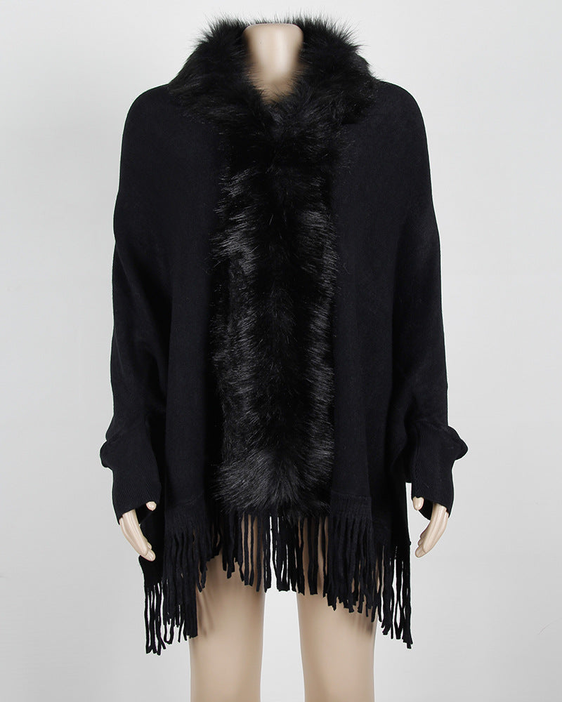 Faux Fur Collar Long Sleeve Large Wrap Scarf