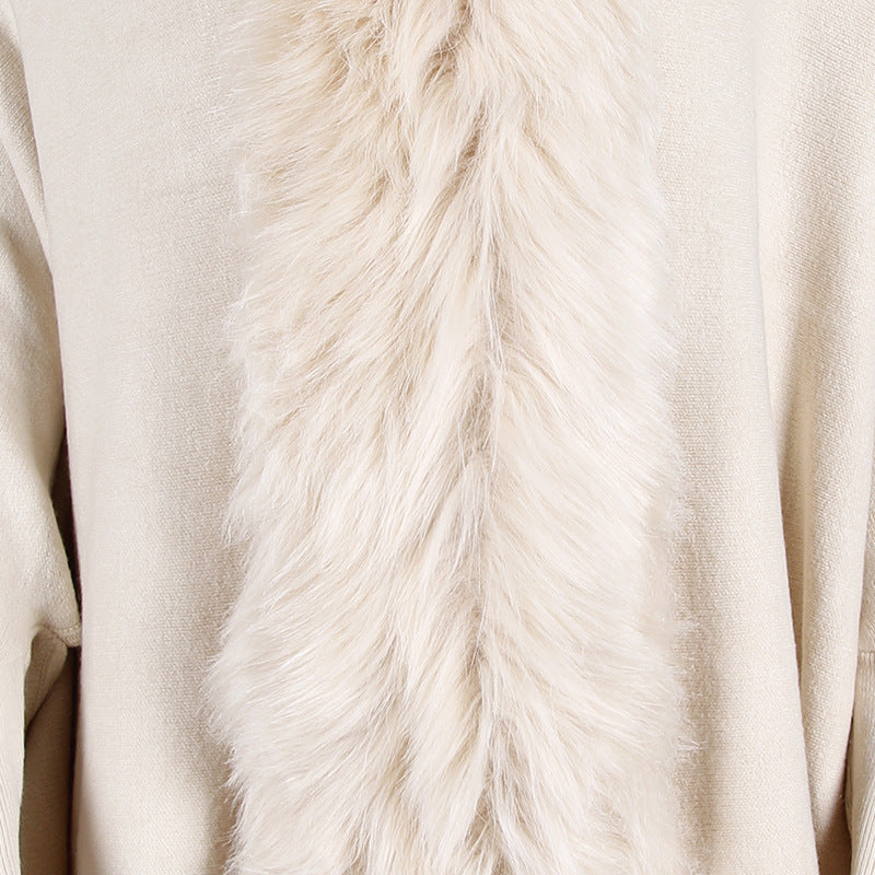 Faux Fur Collar Long Sleeve Large Wrap Scarf