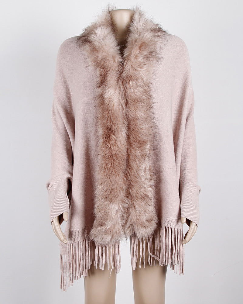 Faux Fur Collar Long Sleeve Large Wrap Scarf