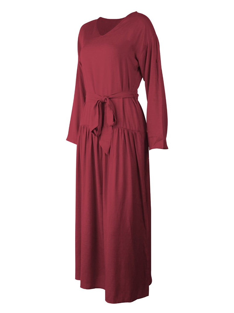 Long Sleeve Loose Plain Maxi Dresses