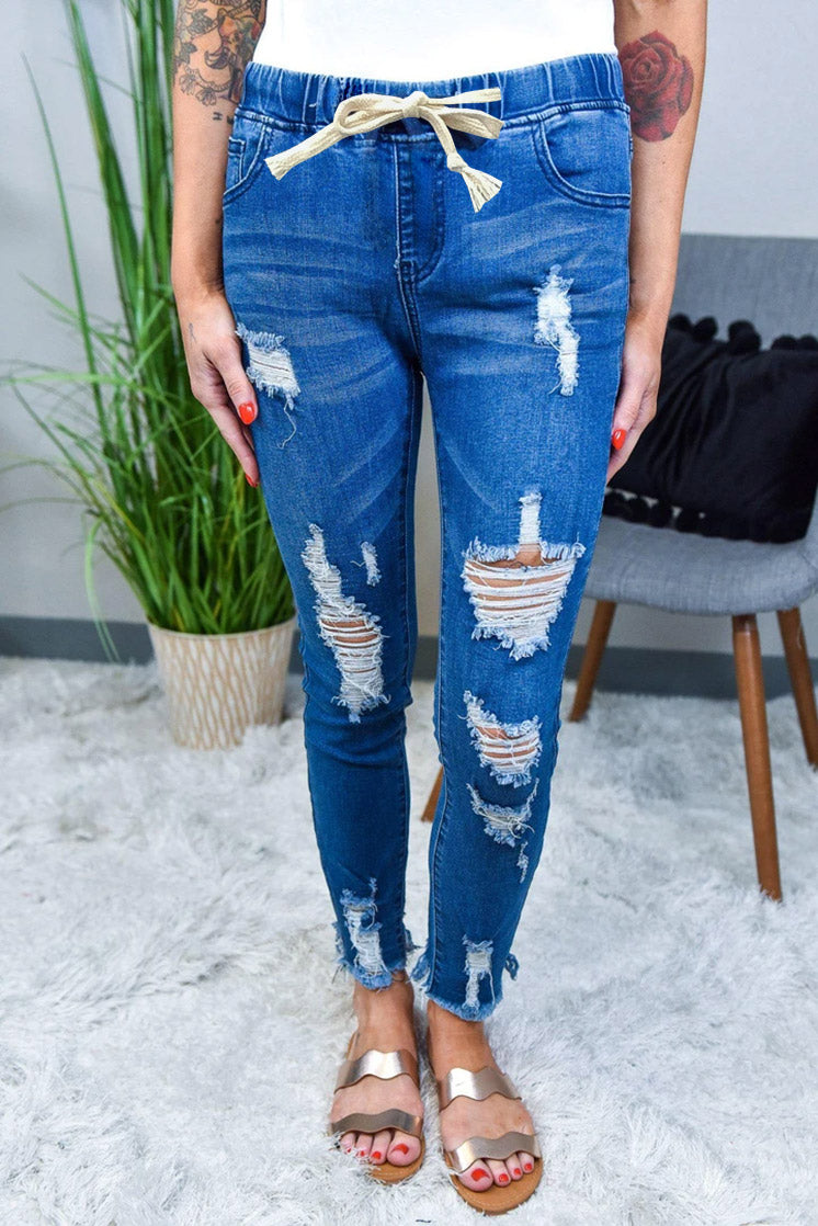 Casual Ripped Drawstring Jean Pants