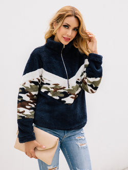 Long Sleeve Zipper Sherpa Sweatshirt Pullover