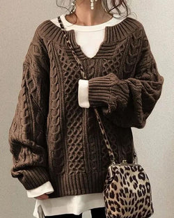 Tiny V Neck Hand Twist Sweater