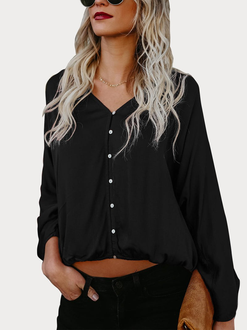 Green Button Down V Neck Casual Blouse - Landing Closet