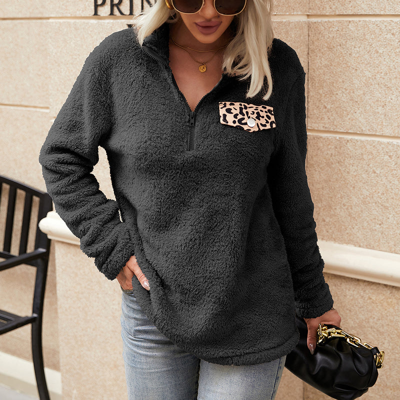 Half Zip Up Fleece Casual Sweatshirt