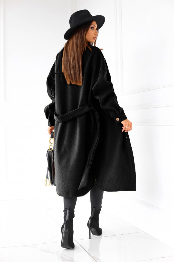 Casual Belted Double Pocket Jacket Coat