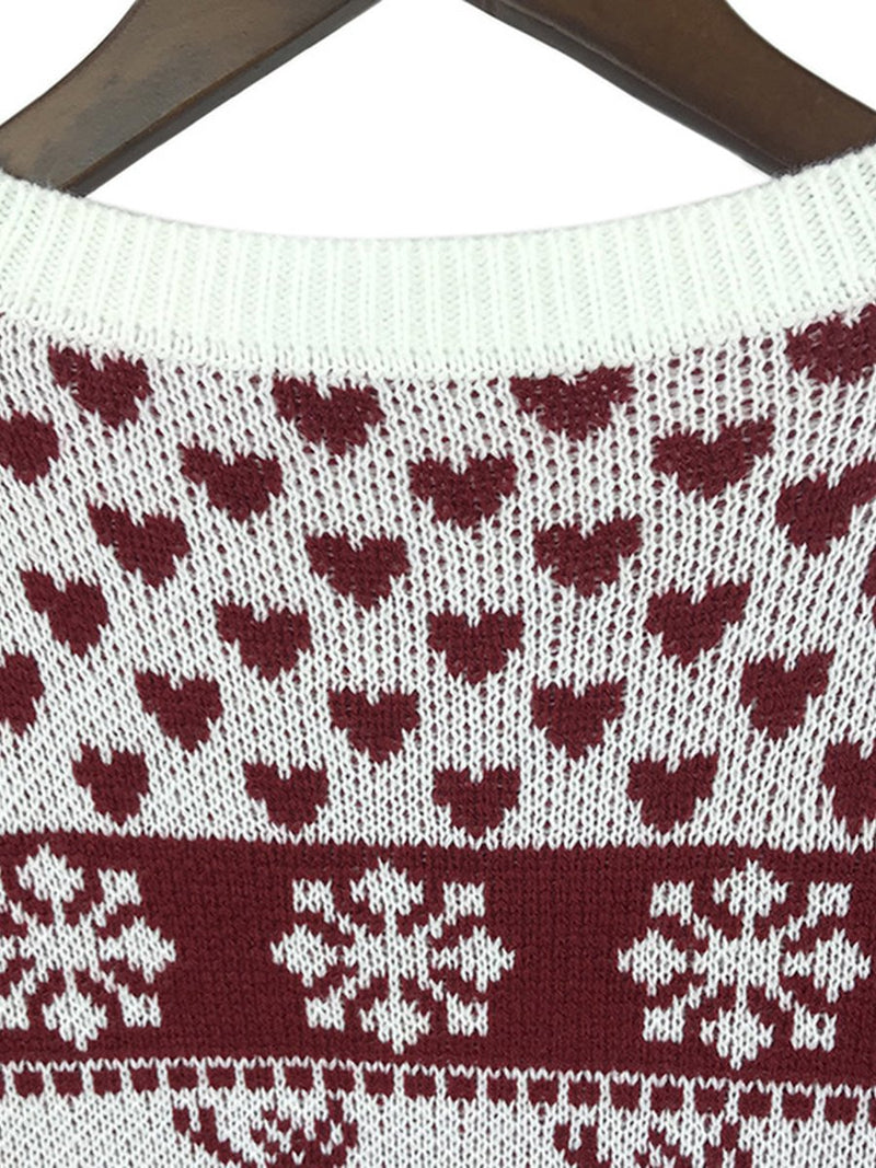 Long Sleeves Elk Snowflake Knitted Pullover Sweater