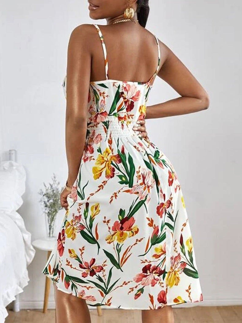 Women's Dresses Printed Sling Elastic Waist Sleeveless Dress