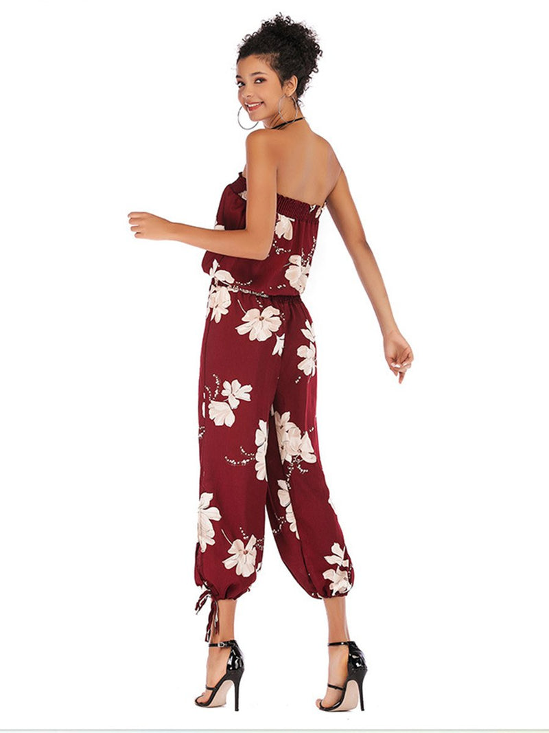 Floral Off Shouler Split Jumpsuit