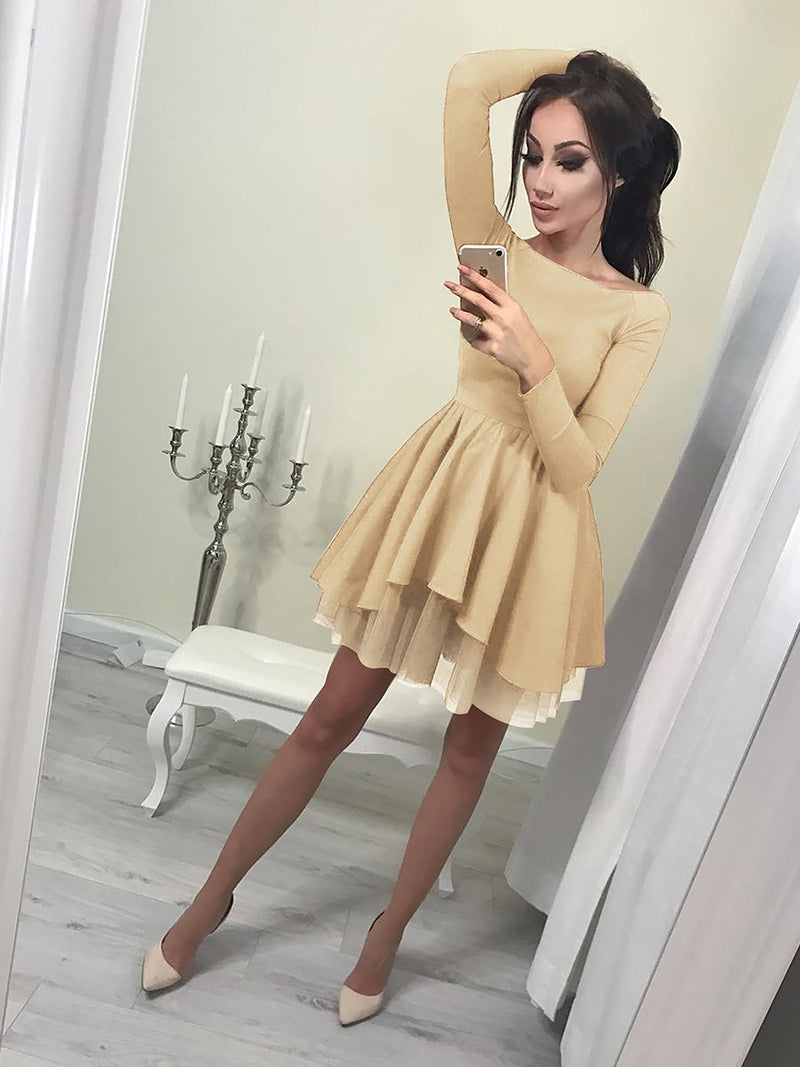 Long Sleeves Bodycon Ruffle Off Shoulder Mini Dress