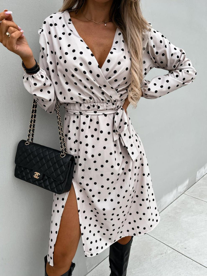 Women's Dresses Lace-Up Long Sleeve Slit Dress