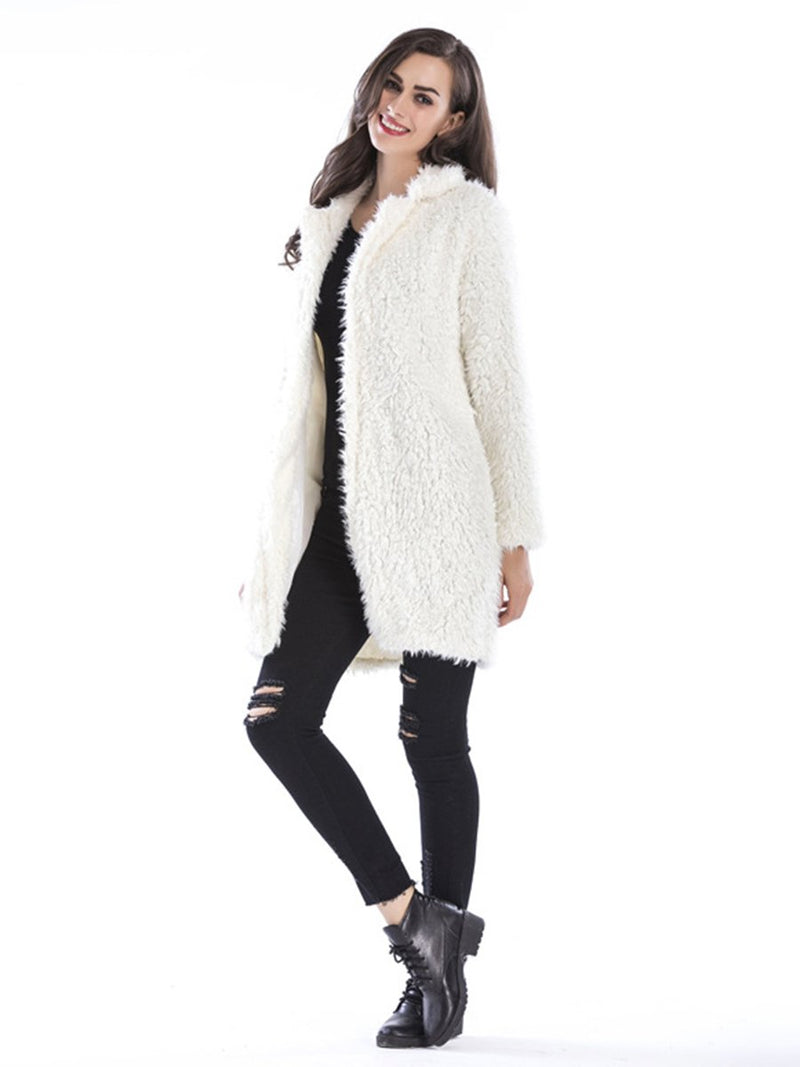 Long Sleeves Plush Lapel Collar Long Coat