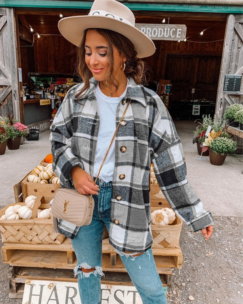 Long Sleeve Button Down Plaid Autumn Shacket