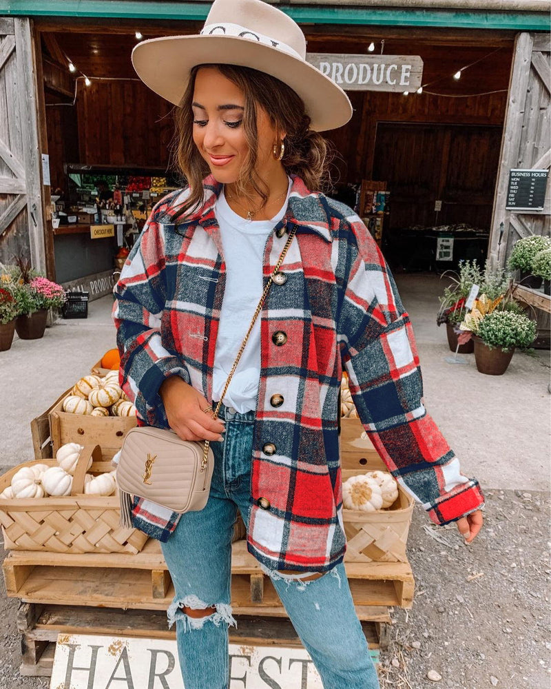 Long Sleeve Button Down Plaid Autumn Shacket