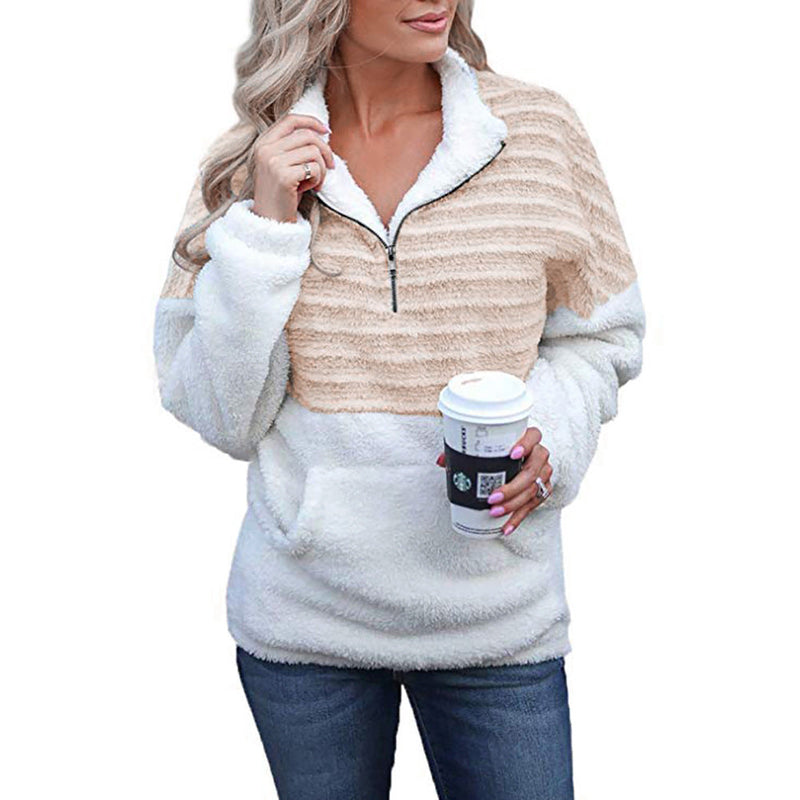 Fashion V- Neck Bend Down Collar Long Sleeve Quater Zip PullOver