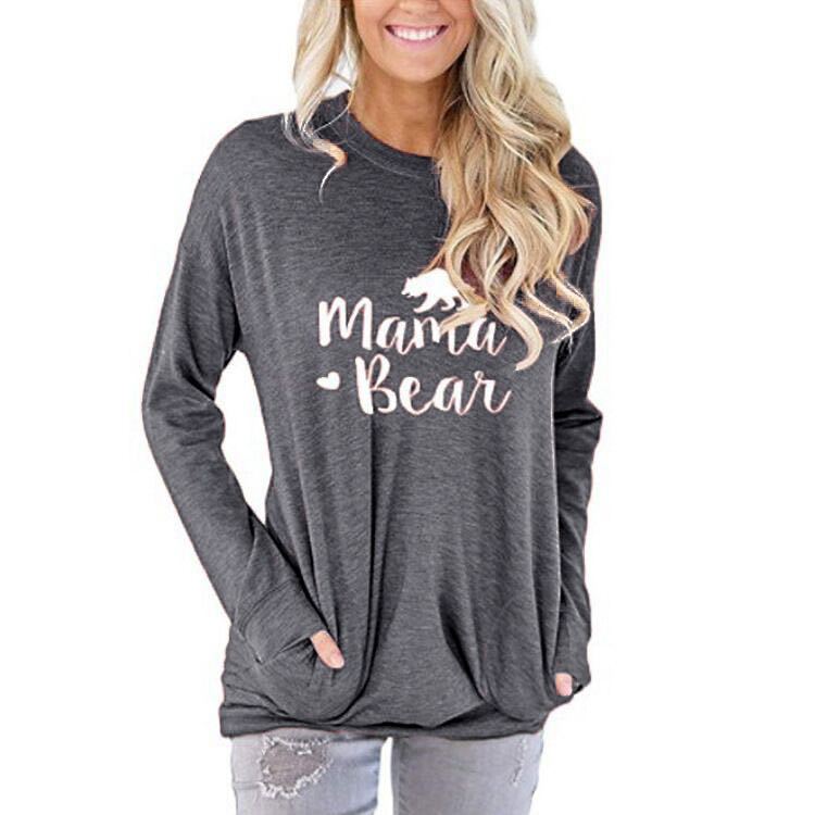 Crew Neck Mama Bear Printed Sweatshirt