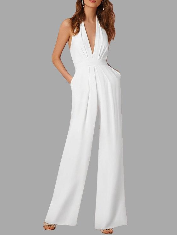 Deep V-neck Sleeveless Wide Leg Playsuit - Landing Closet