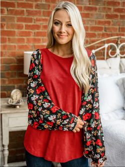 Floral Long Sleeve Round Neck Tops