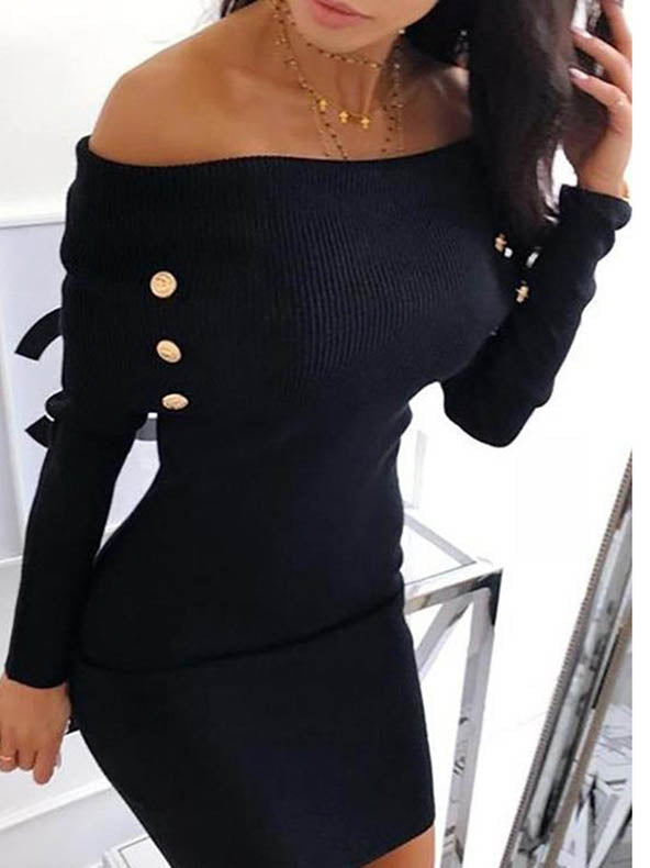 Off Shoulder Long Sleeve Bodycon Mini Dress