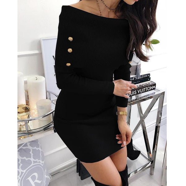 Off Shoulder Long Sleeve Bodycon Mini Dress