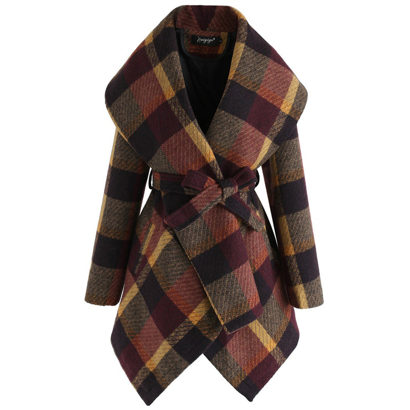 Women's Turn Down Shawl Collar Wool Blend Coat