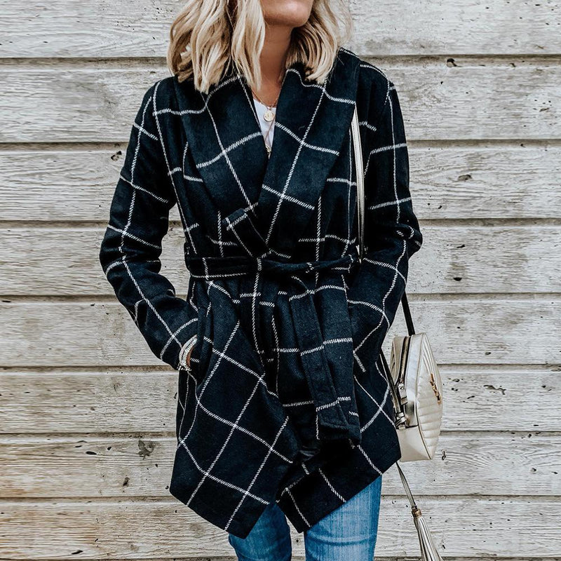 Women's Turn Down Shawl Collar Wool Blend Coat