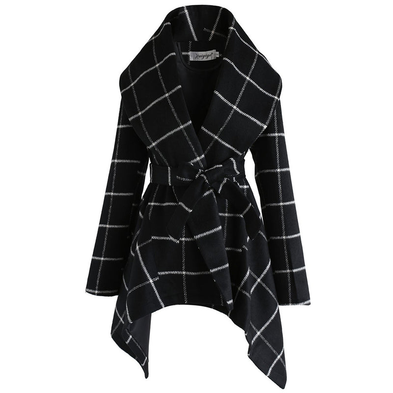 Women's Turn Down Shawl Collar Wool Blend Coat