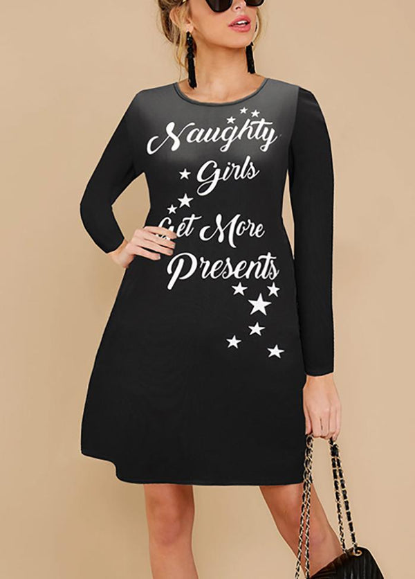 Christmas Casual Long Sleeve Printed Dresses