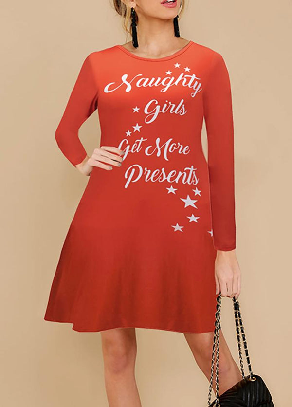 Christmas Casual Long Sleeve Printed Dresses