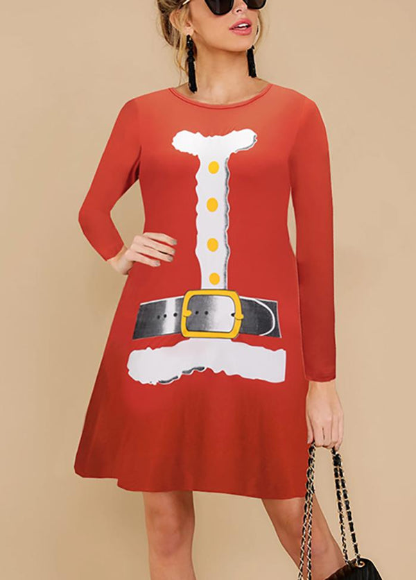 Christmas Casual Long Sleeve Printed Dresses