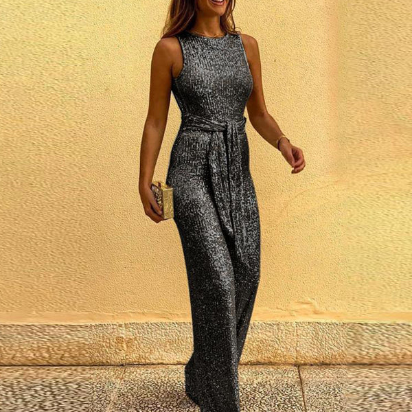 Halter Neck Open Back Sequin Jumpsuit