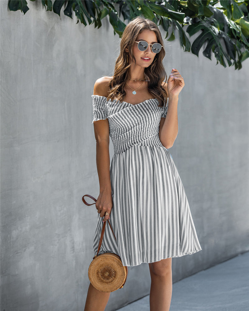 Women's Off Shoulder Stripe Dresses