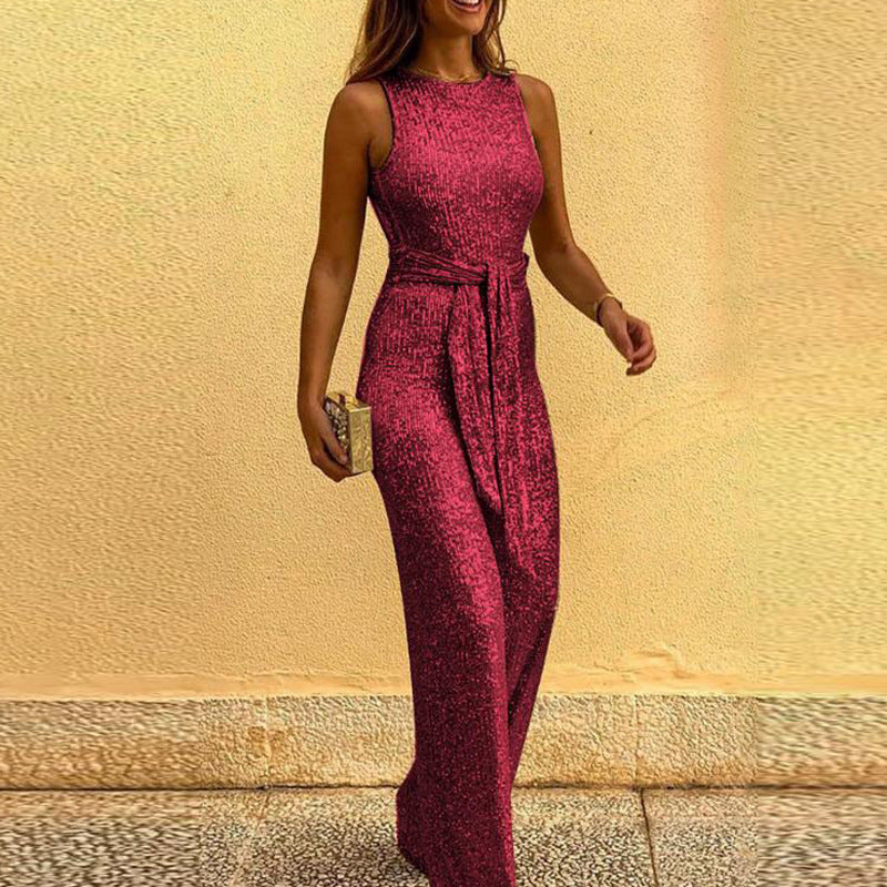 Halter Neck Open Back Sequin Jumpsuit