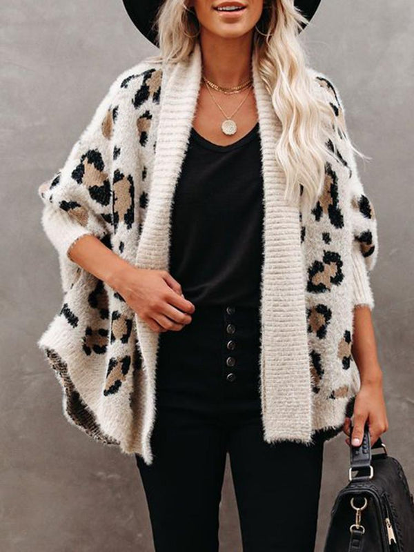 Bat Sleeve Leopard Loose Cardigan