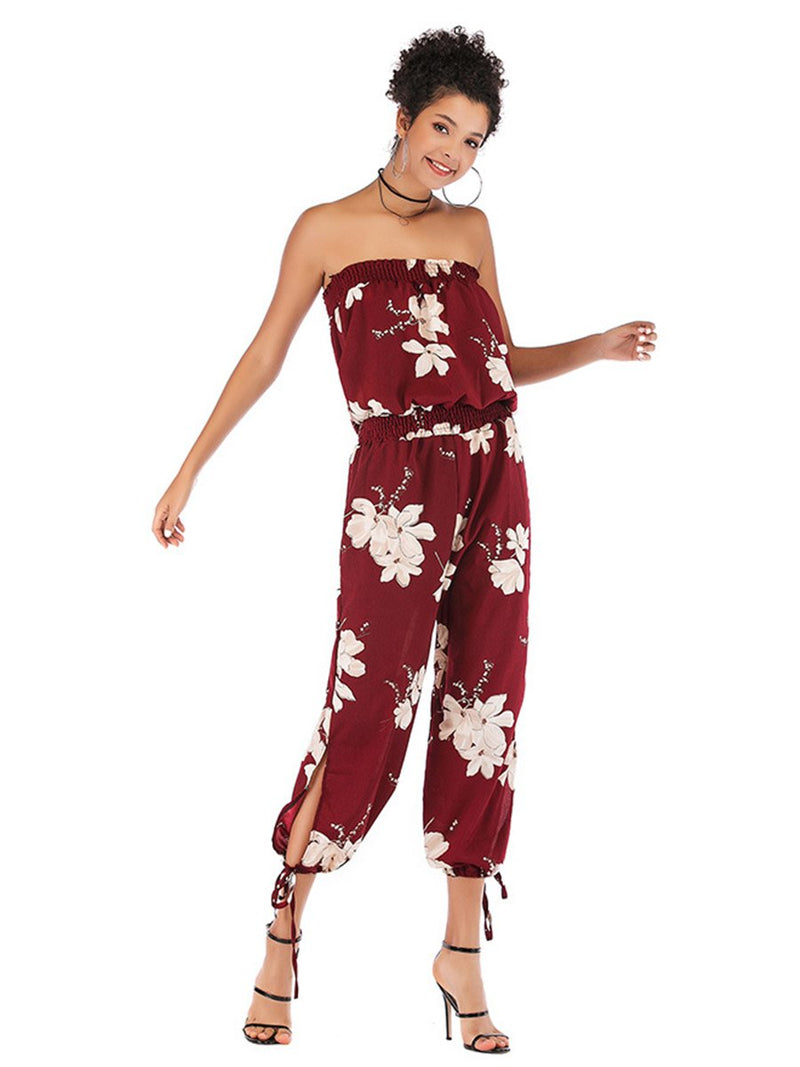 Floral Off Shouler Split Jumpsuit