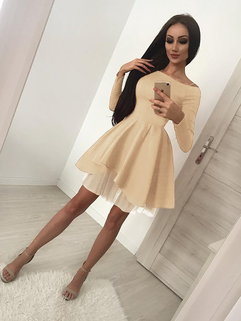 Long Sleeves Bodycon Ruffle Off Shoulder Mini Dress