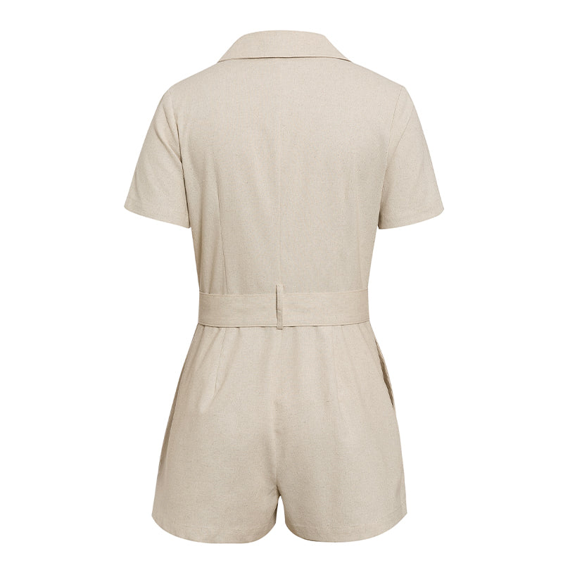 Suit Collar Short Sleeve Shorts Jumpsuit