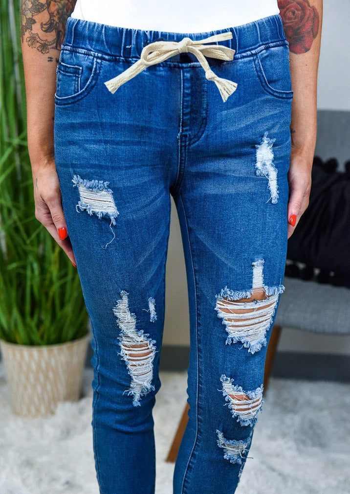 Casual Ripped Drawstring Jean Pants